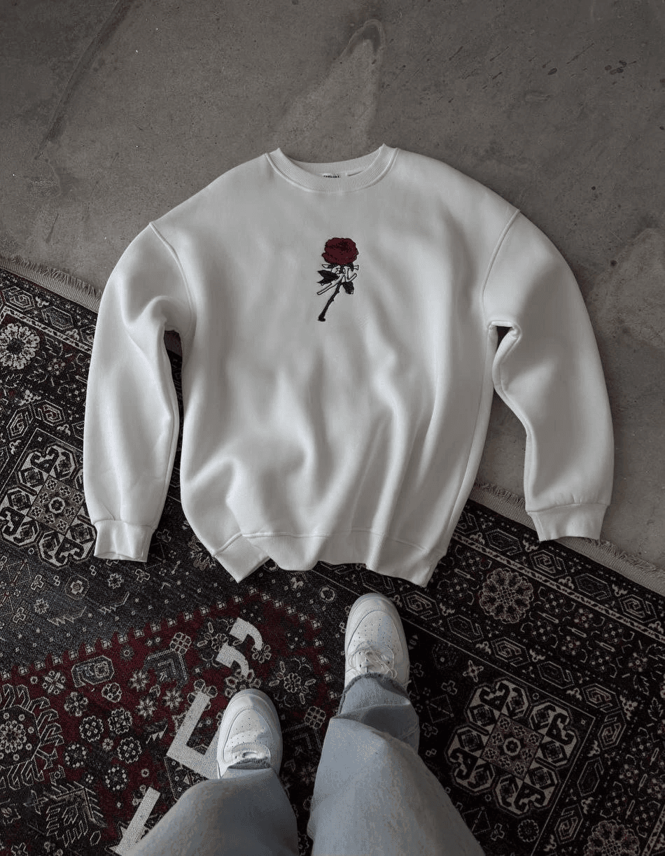 ERKEK 3 iplik Pamuklu Bisiklet Yaka Ön Ve Arka Baskılı SweatShirt - Beyaz — görsel 1 / 3