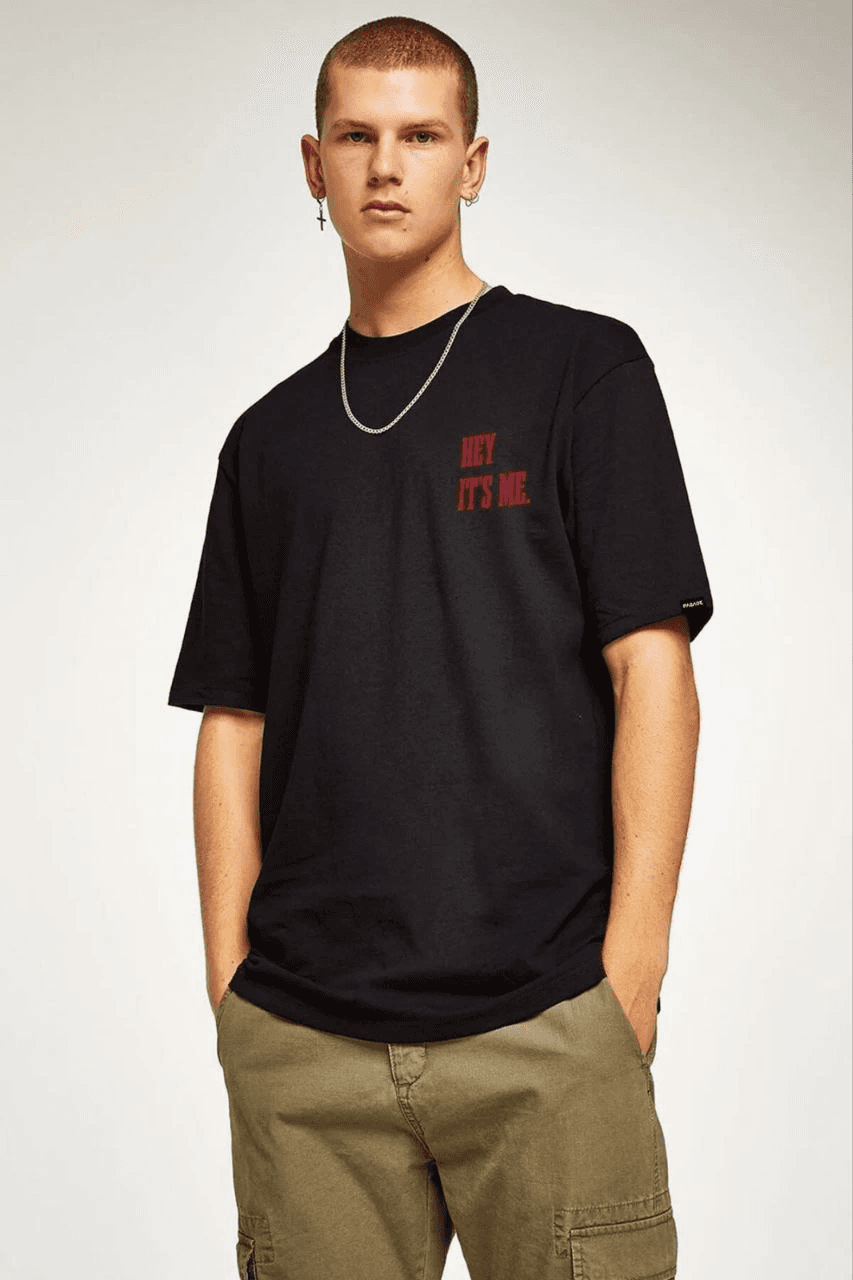 Erkek Baskılı T-Shirt Kısa Kol Bisiklet Yaka Regular Fit Rahat Kalıp Tişört - Siyah — görsel 1 / 2