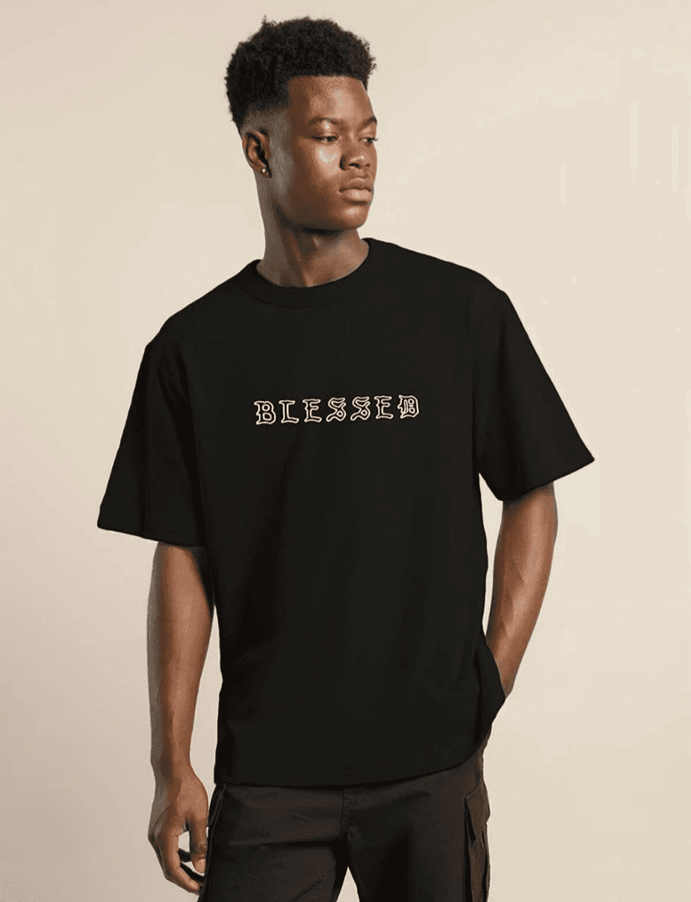 Erkek Baskılı T-Shirt Kısa Kol Bisiklet Yaka Regular Fit Rahat Kalıp Günlük Tişört - Siyah — görsel 1 / 2