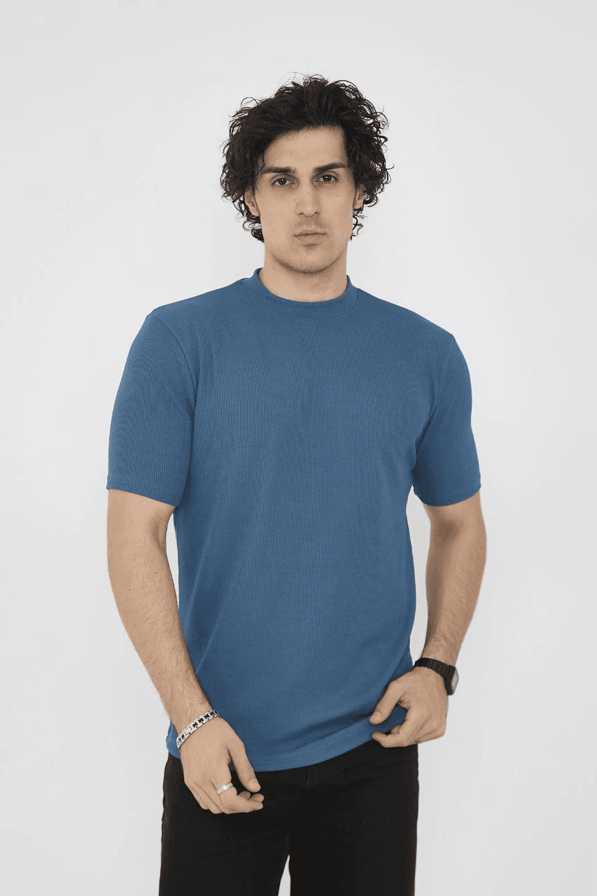 ERKEK Yazlık Tişört Bisiklet Yaka T-Shirt- Turkuaz — görsel 1 / 6