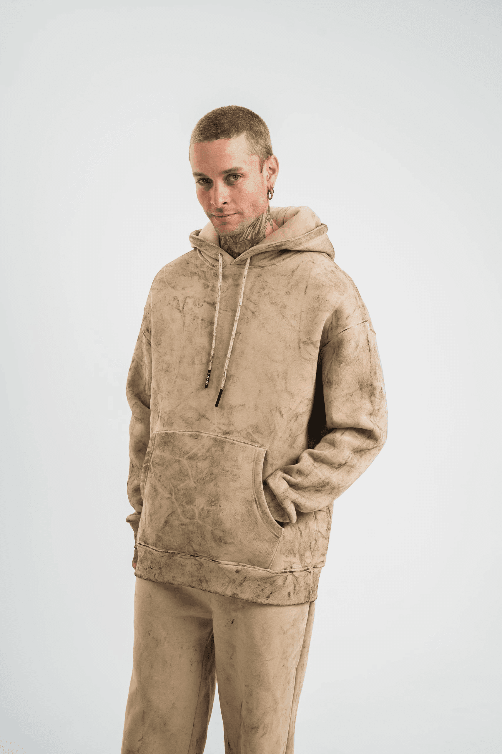 ERKEK 3 iplik Pamuklu Oversize Kapüşonlu Yıkamalı Hoodie SweatShirt - Bej