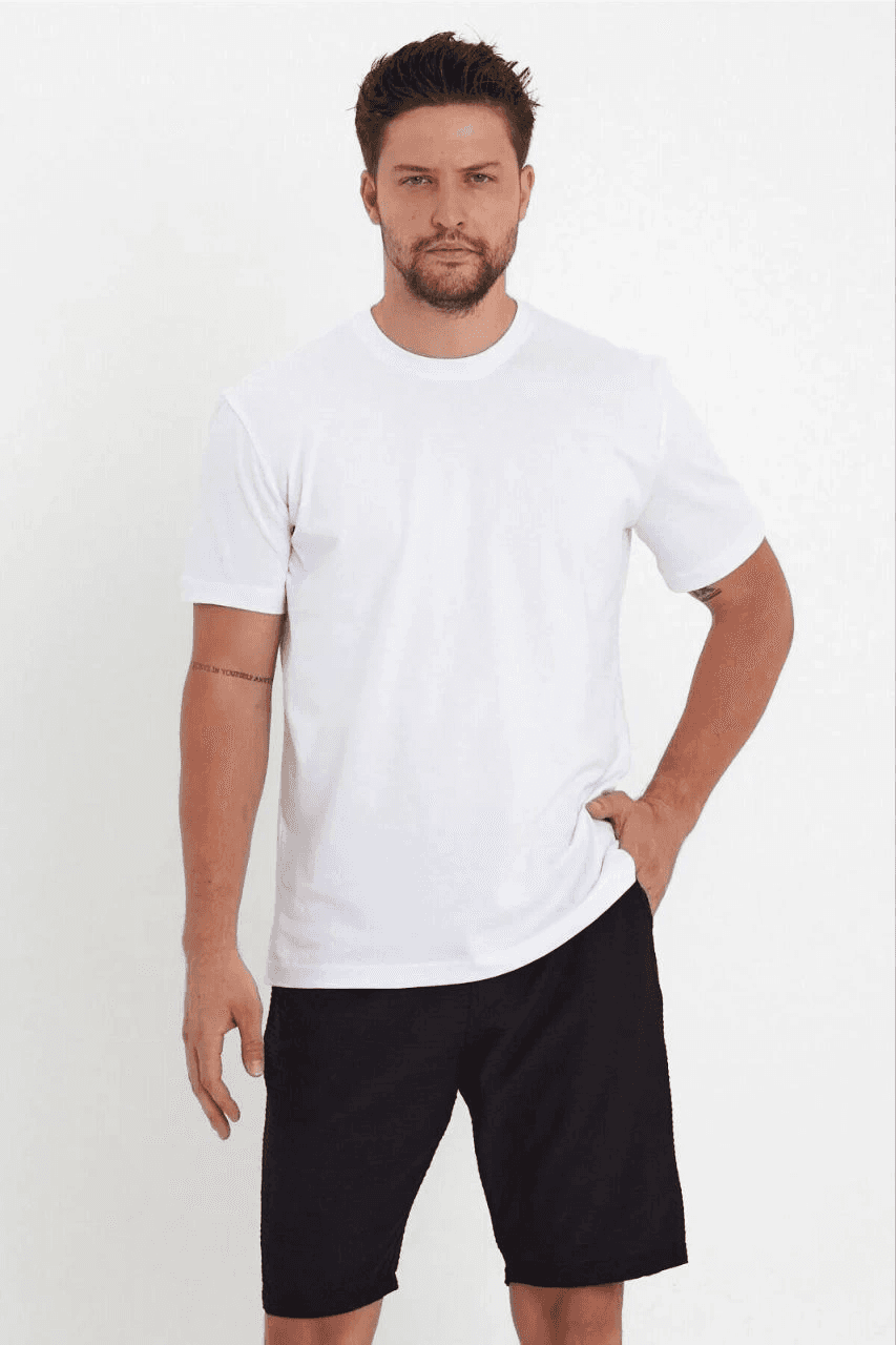 Erkek Düz T-Shirt Kısa Kol Bisiklet Yaka Regular Fit Rahat Kalıp Günlük Tişört - Beyaz — görsel 1 / 4
