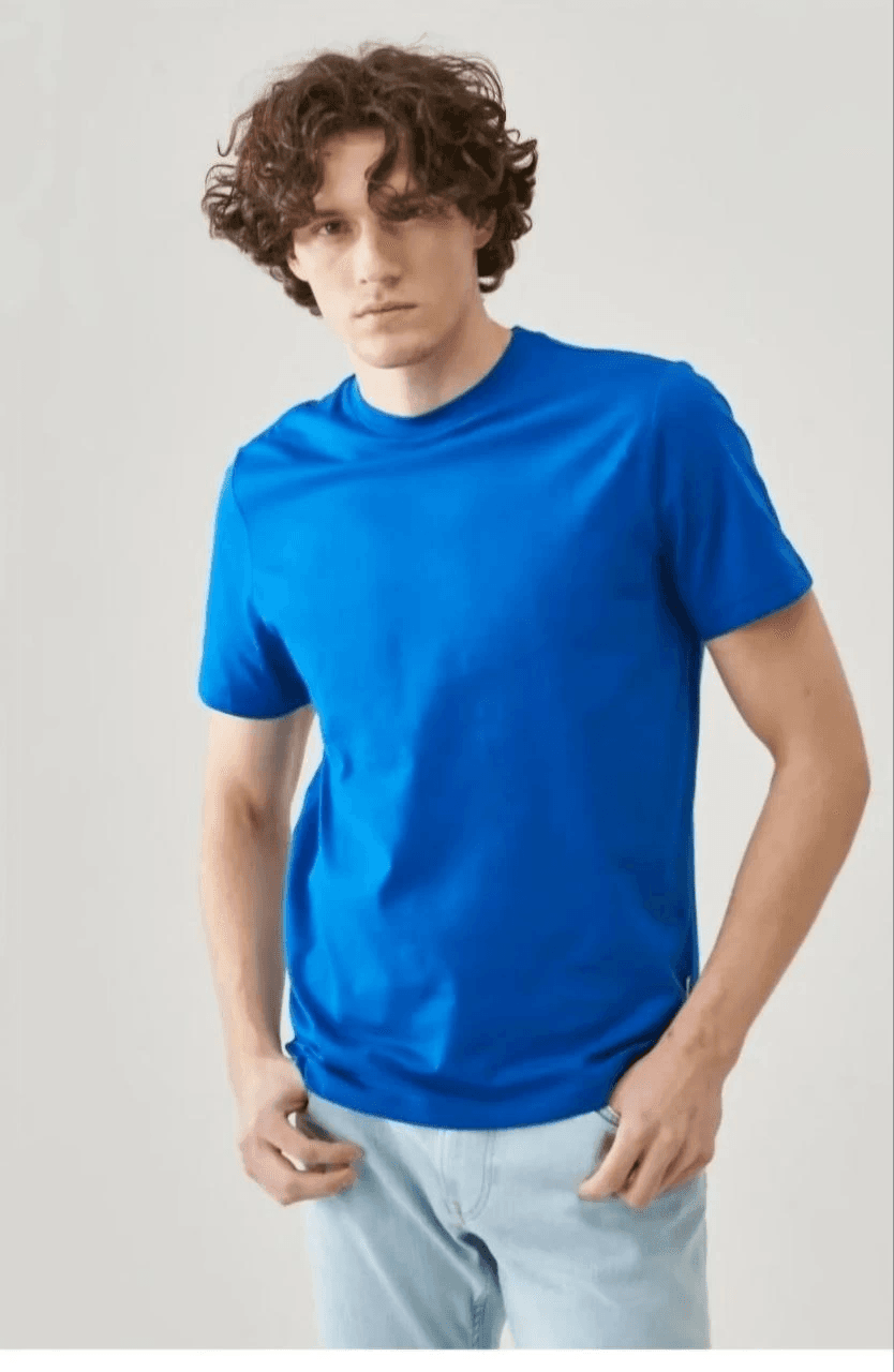 ERKEK Tişört Kısa Kol Düz Bisikilet Yaka Oversize T-shirt - Mavi — görsel 1 / 6