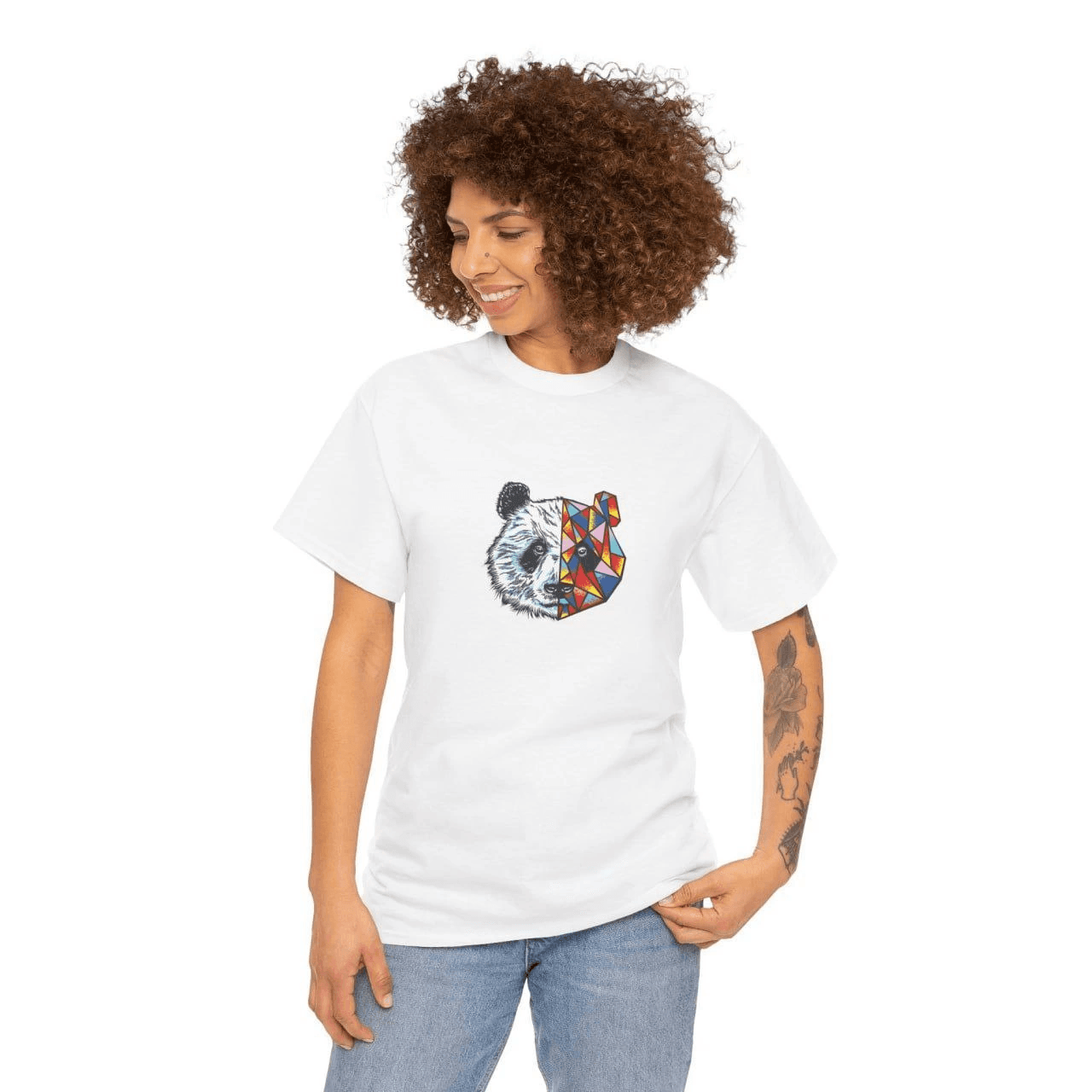 Kadın Bisiklet Yaka Baskılı Kısa kol T-Shirt - Beyaz