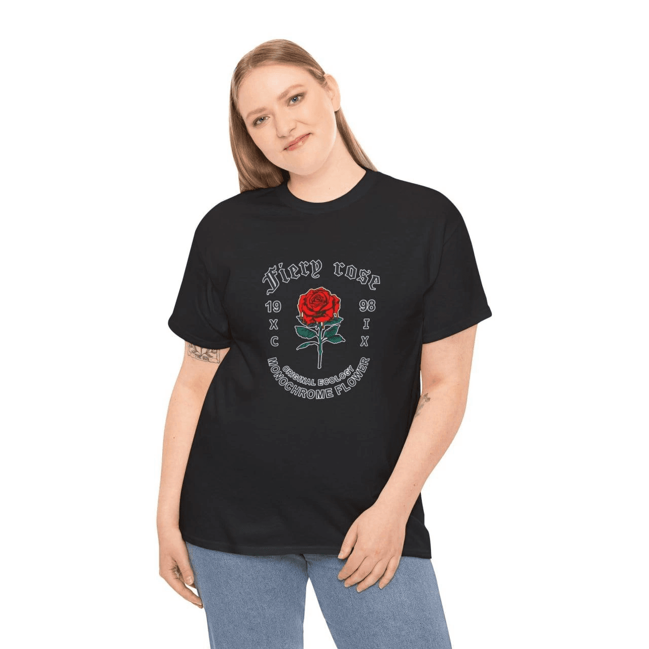 Kadın Bisiklet Yaka Baskılı Kısa kol T-Shirt - Siyah
