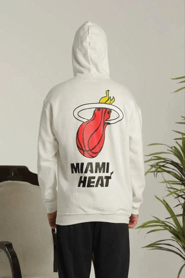Erkek 3 İplik Pamuklu Kapüşonlu Baskılı Cepli Oversize Sweatshirt Hoodie - Beyaz — görsel 1 / 2