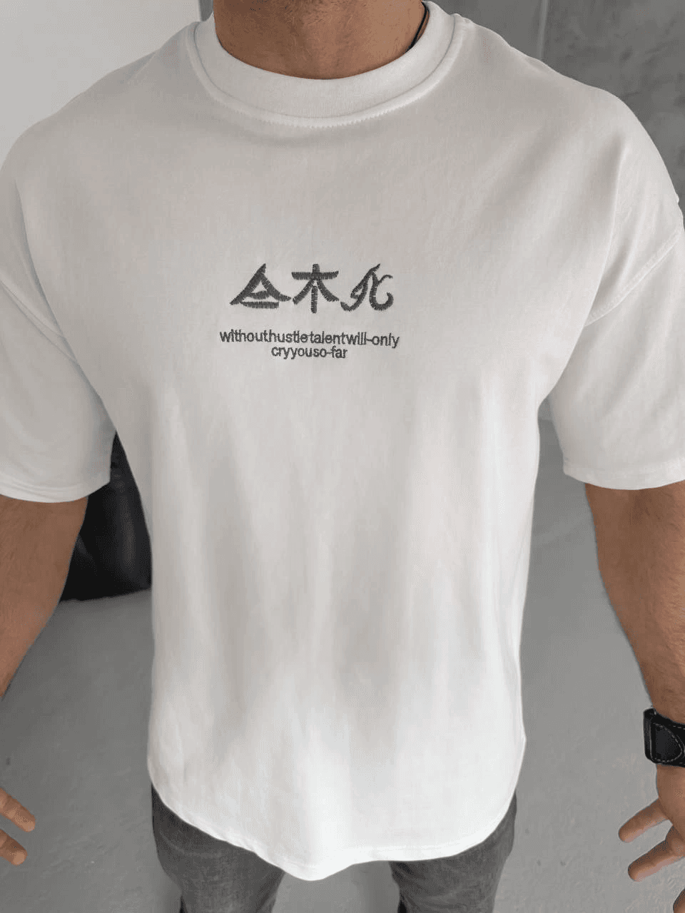 Erkek Bisiklet yaka Baskılı T-Shirt - Beyaz — görsel 1 / 4
