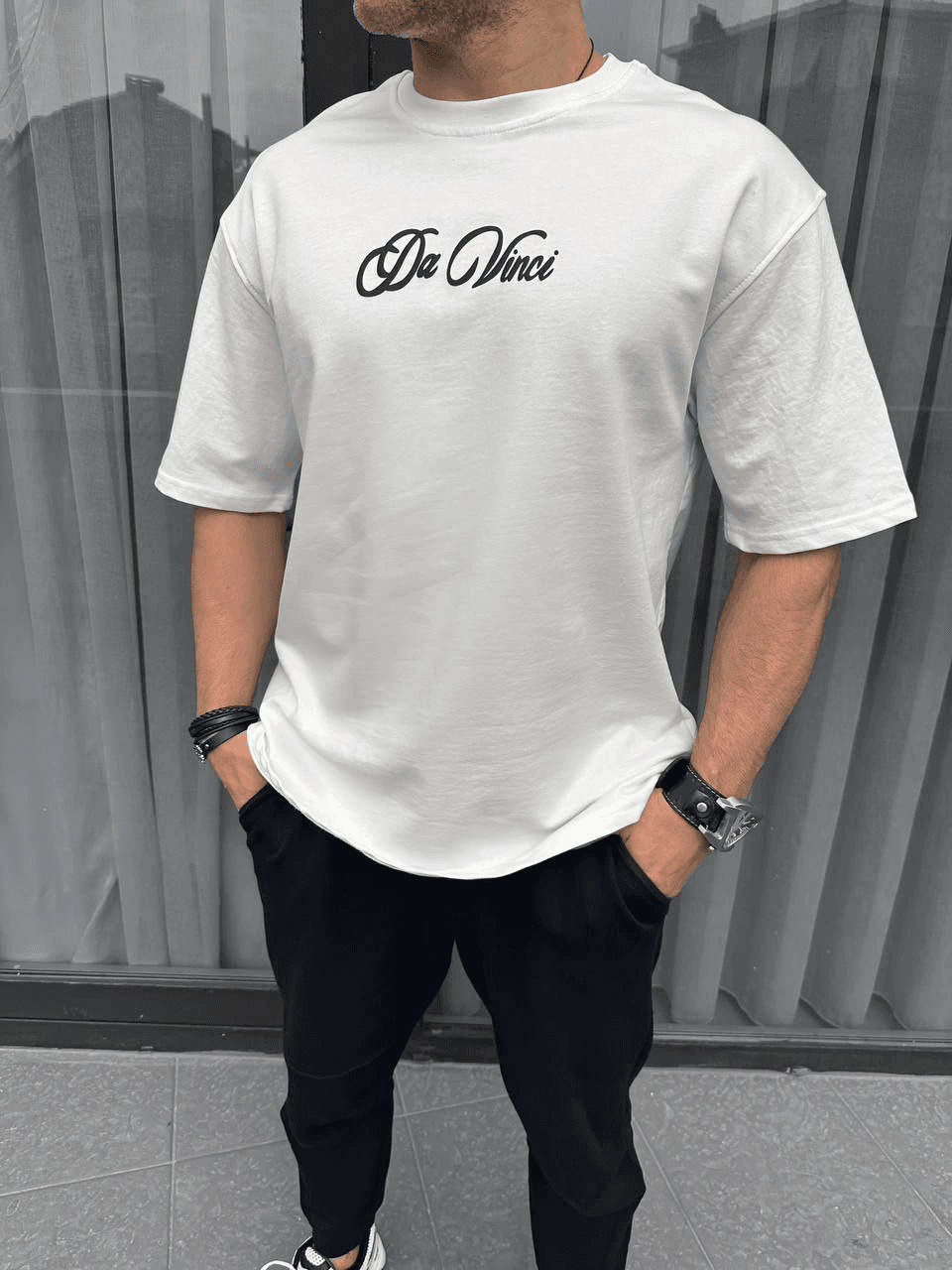 Erkek Baskılı T-Shirt Kısa Kol Bisiklet Yaka Regular Fit Rahat Kalıp Günlük Tişört - Beyaz