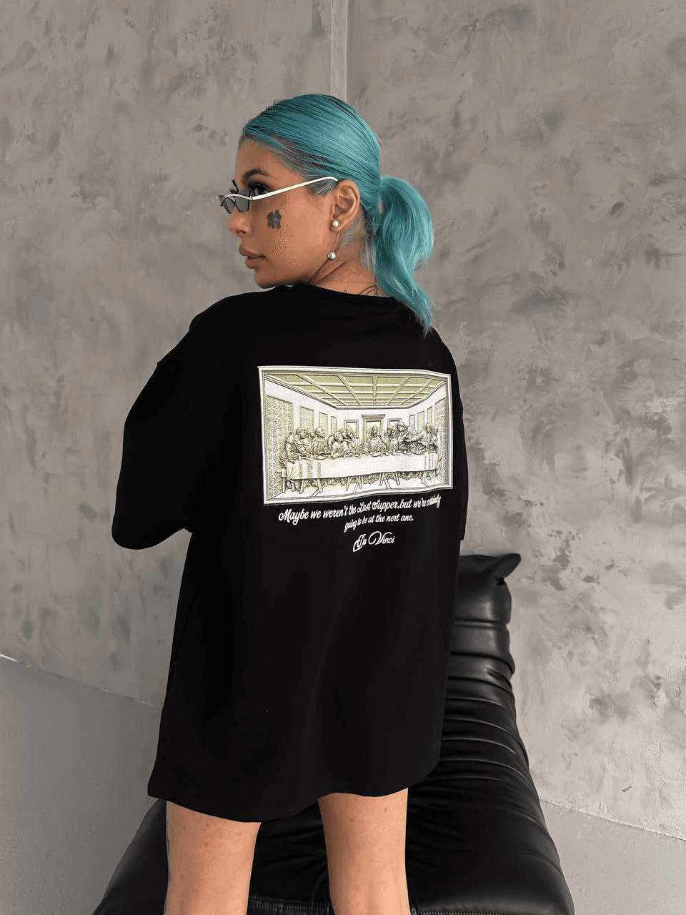 Kadın Baskılı T-Shirt Kısa Kol Bisiklet Yaka Oversize Rahat Kalıp Günlük Tişört - Siyah — görsel 1 / 6