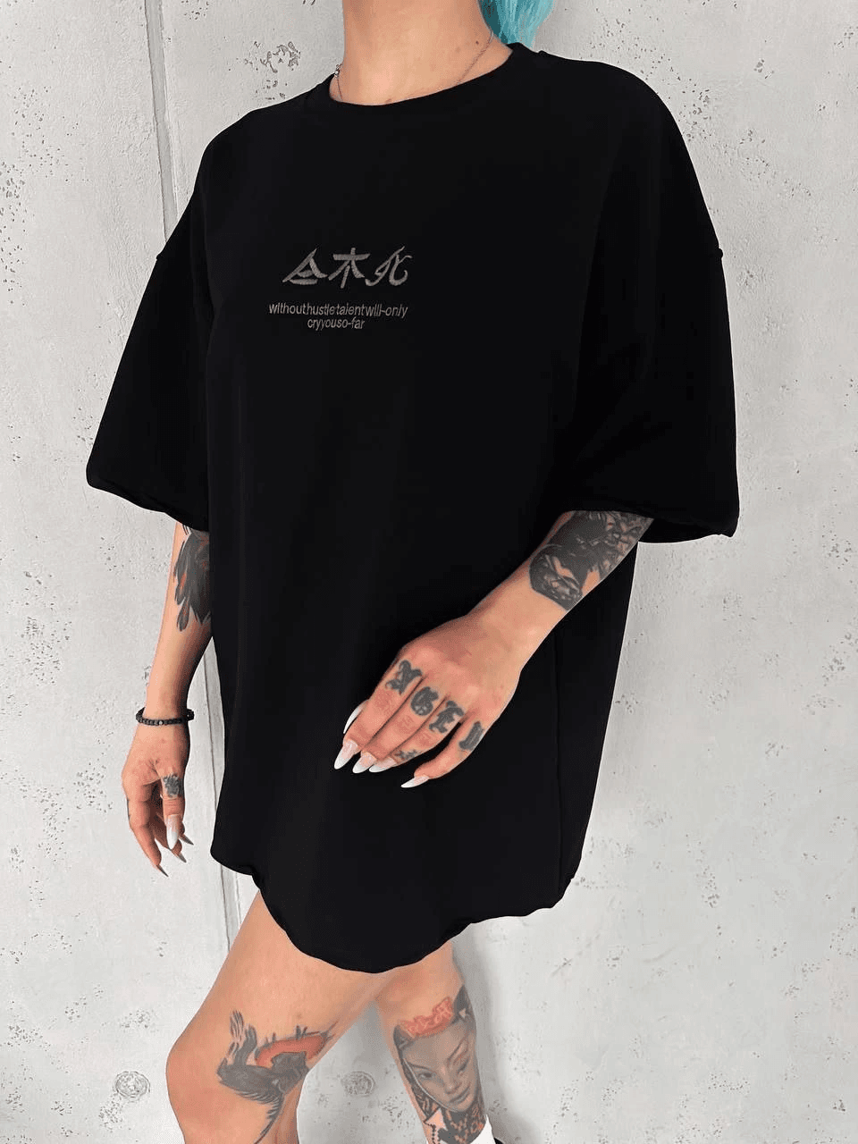 Kadın Baskılı kısa kol Oversize T-Shirt - Siyah