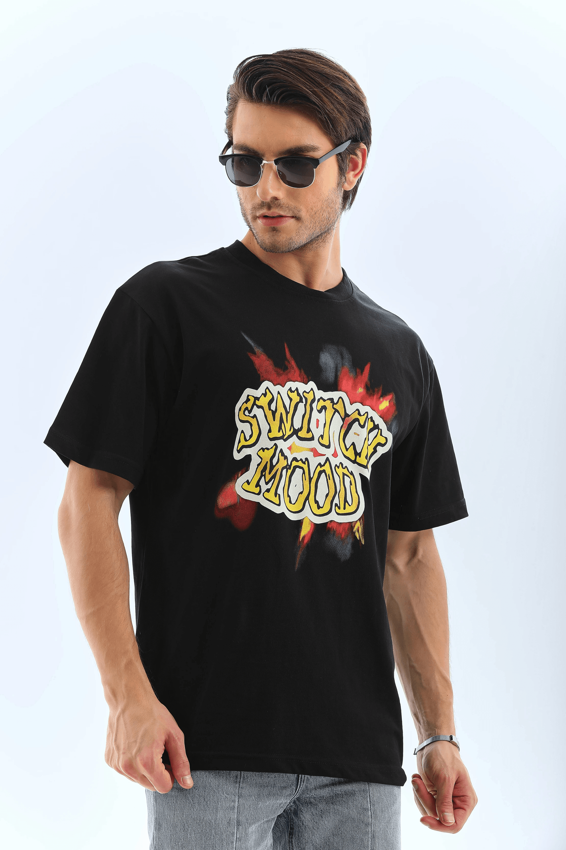 Erkek Kısa Kol Yazlık Tişört Bisiklet Yaka Baskılı Oversize T-Shirt - Siyah — görsel 1 / 8