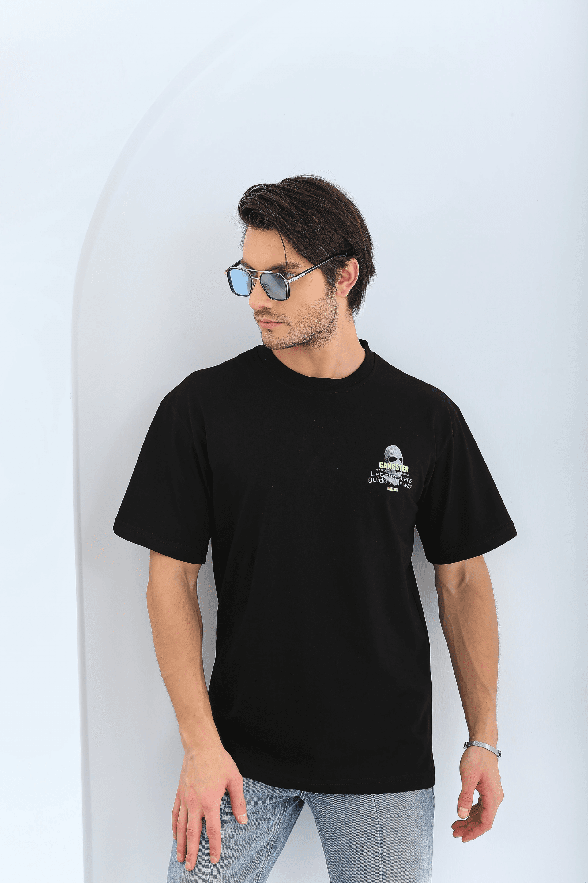 Erkek Baskılı Bisiklet Yaka Kısa kol T-Shirt - Siyah — görsel 1 / 8