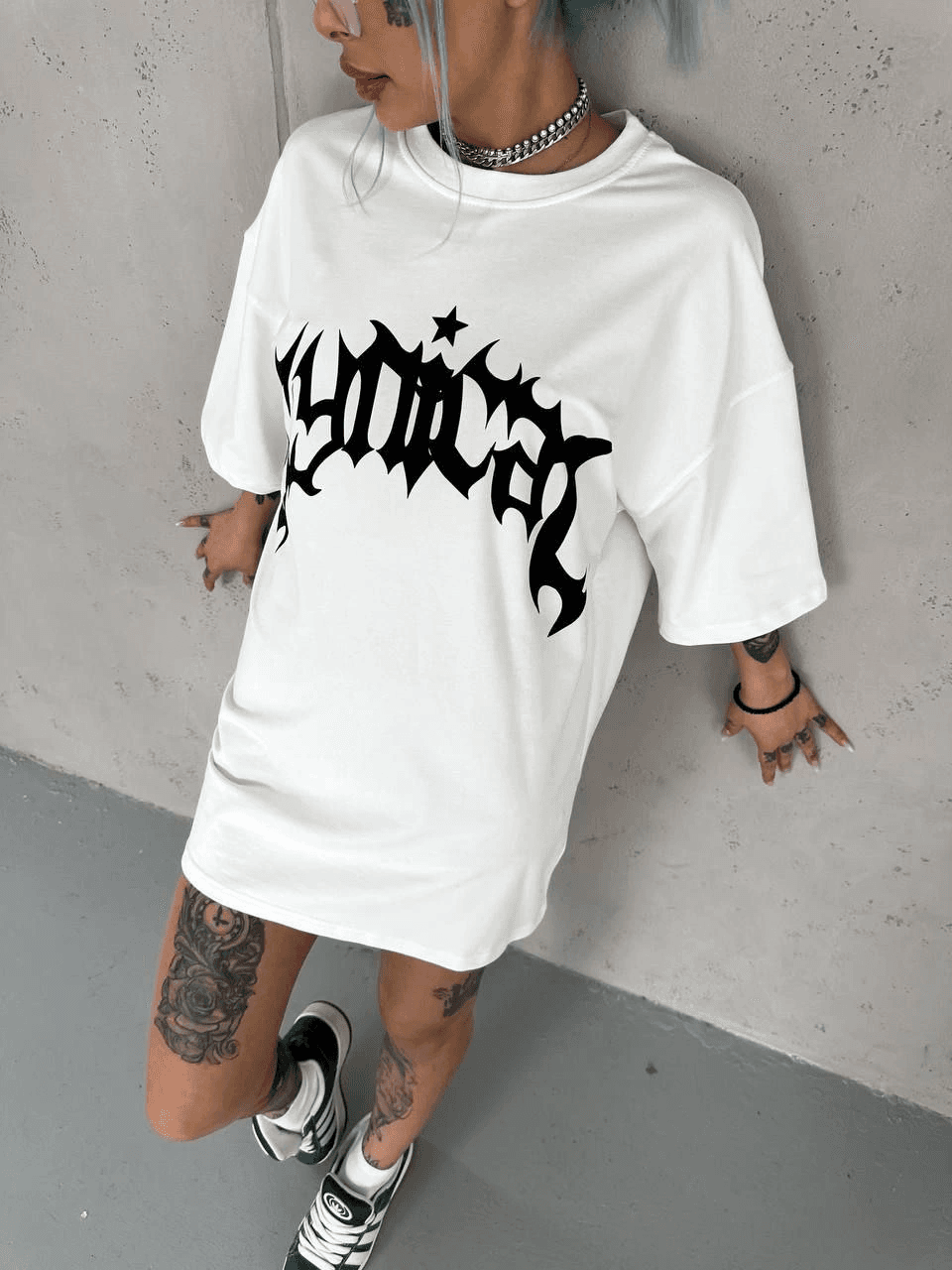 Kadın Baskıkı Bisiklet Yaka T-Shirt - Beyaz — görsel 1 / 4