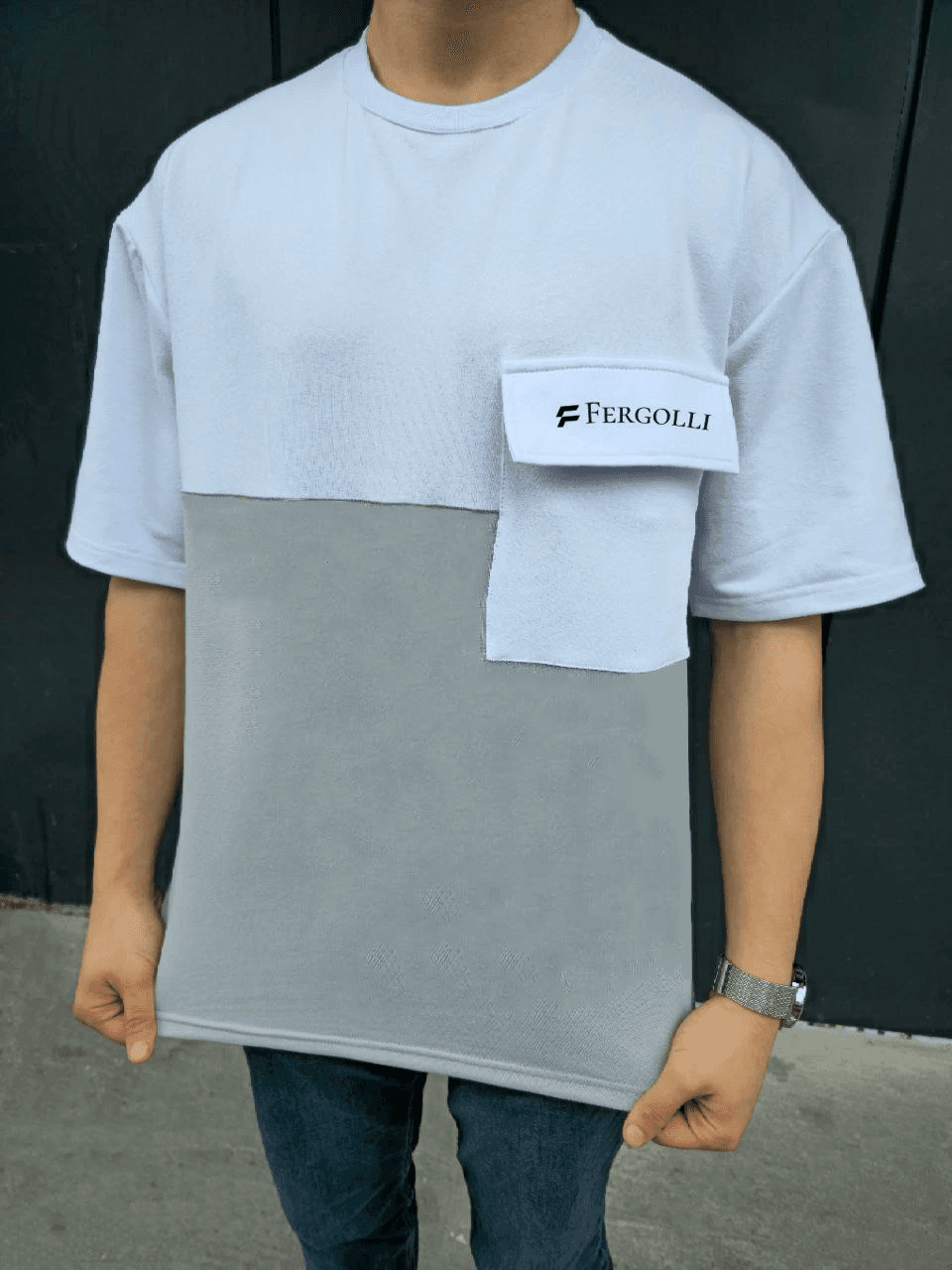 ERKEK Tişört Torba Cepli Parçalı Kısa Kol T-Shirt - Gri — görsel 1 / 2