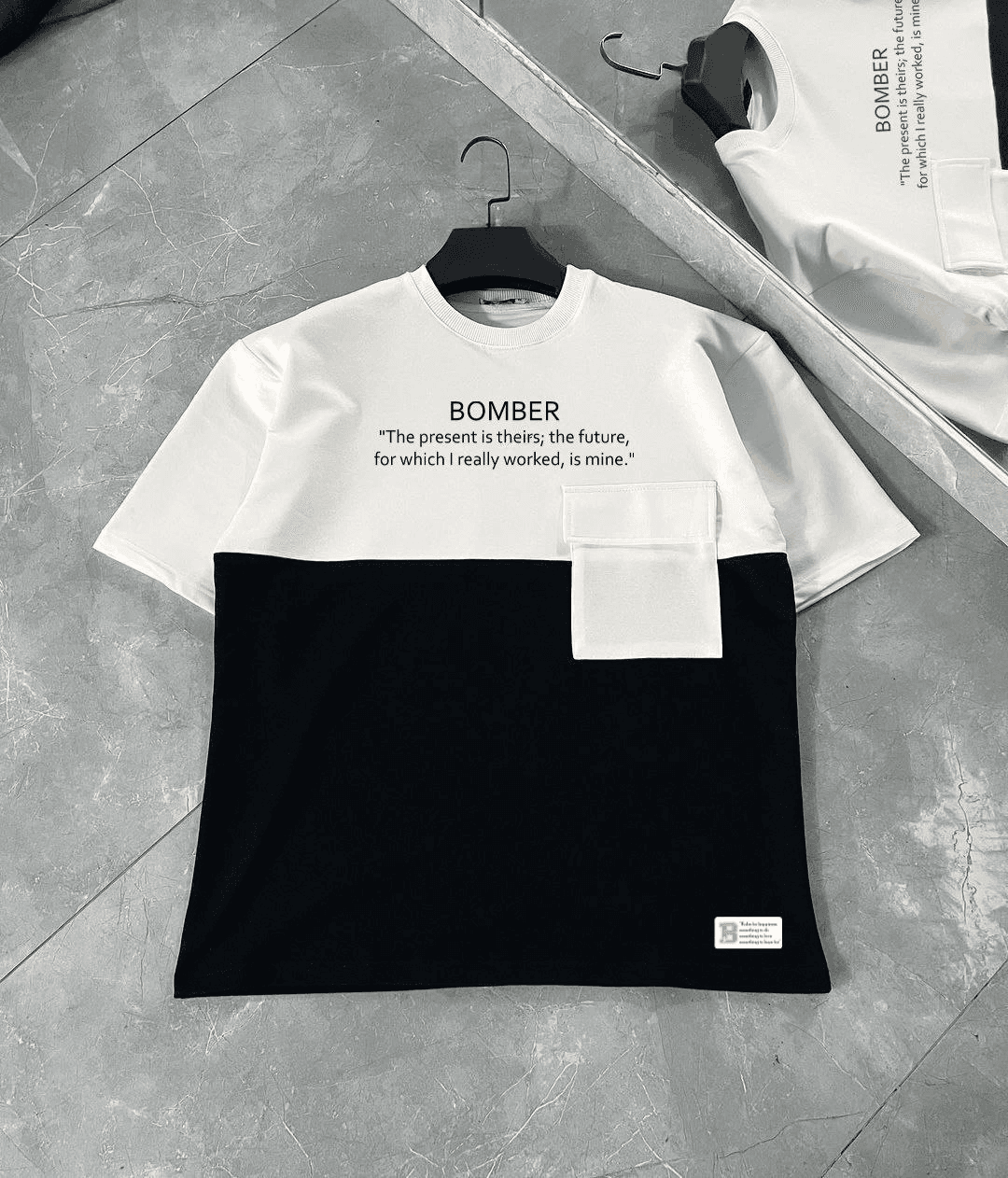 ERKEK Tişört Torba Cepli Parçalı Kısa Kol T-Shirt - iyah