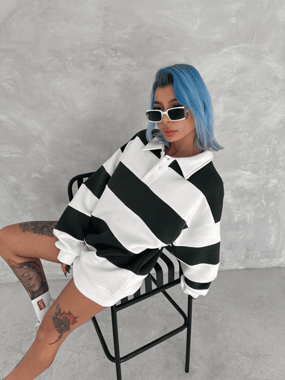 Kadın 3 iplik Pamuklu Parçalı Yakalı SweatShirt - Yeşil
