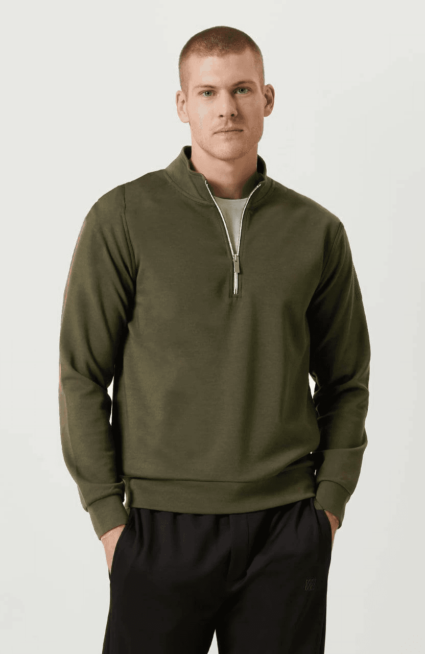Erkek 3 iplik Pamuklu Uzun Kol Yarım Farmuarlı Yakalı SweatShirt - - Haki — görsel 1 / 3