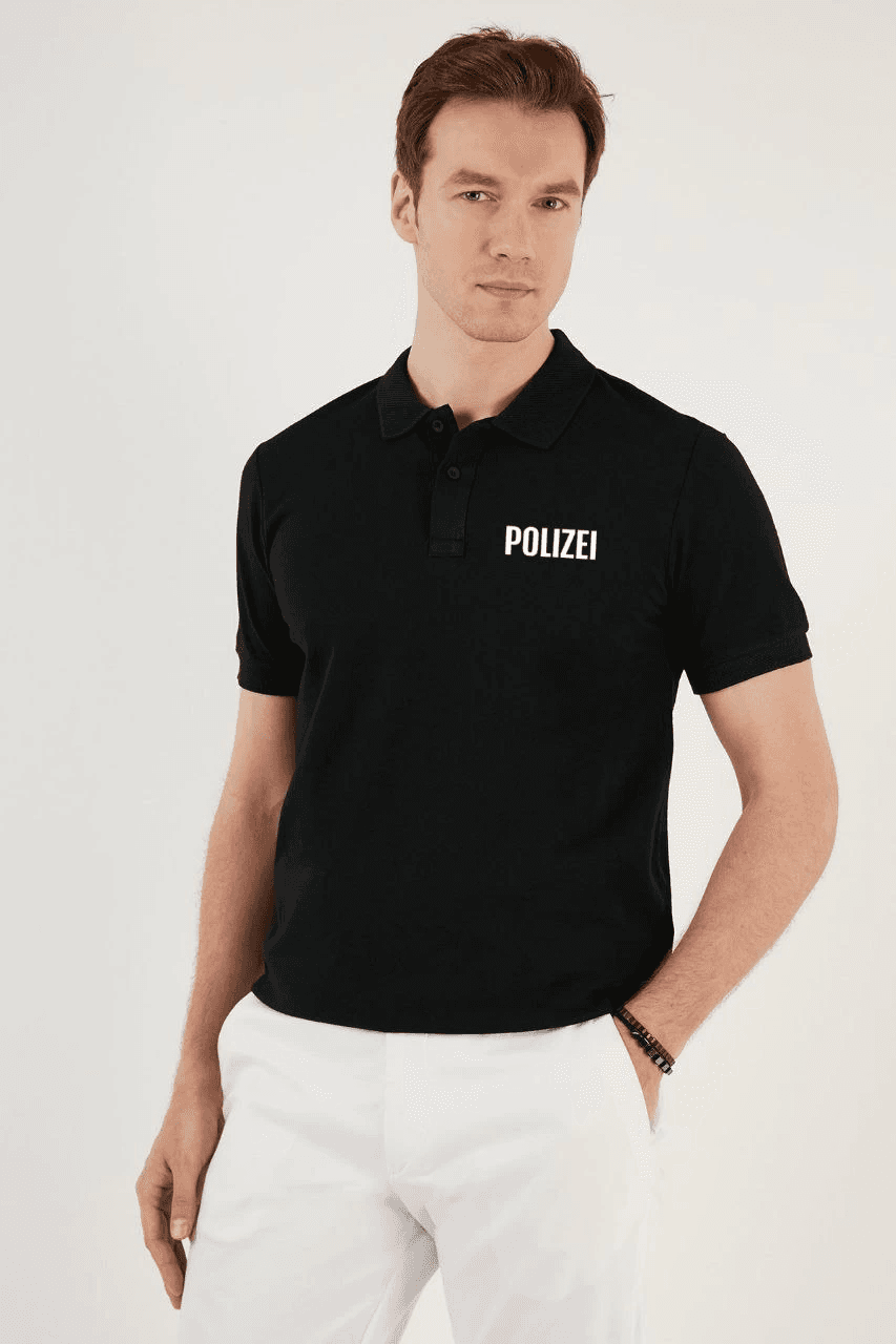 Erkek Polo Yaka Tişört Düğmeli Pike Baskılı T-Shirt - Siyah — görsel 1 / 4