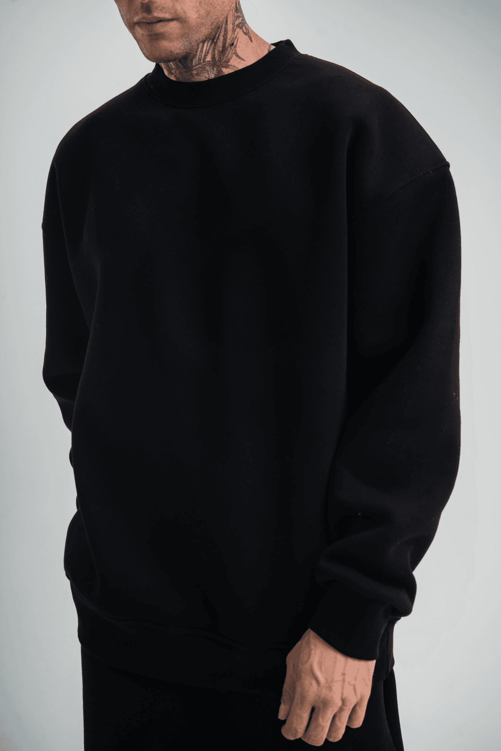 Erkek Uzun Kol Bisiklet Yaka 3 iplik Pamuklu Kışlık SweatShirt - Siyah