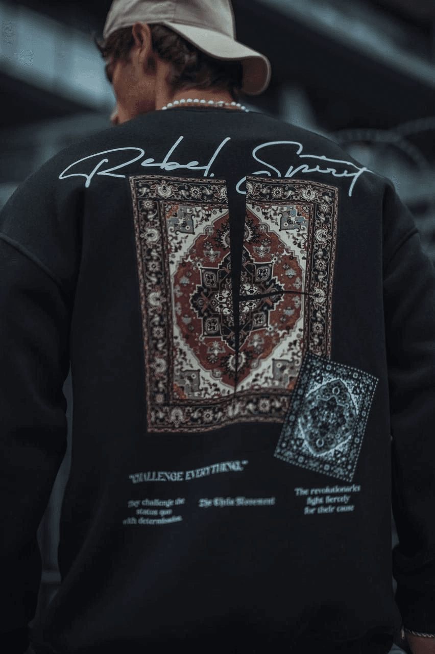 Erkek 3 iplik Pamuklu Bisiklet Yaka Baskılı SweatShirt - Siyah — görsel 1 / 3