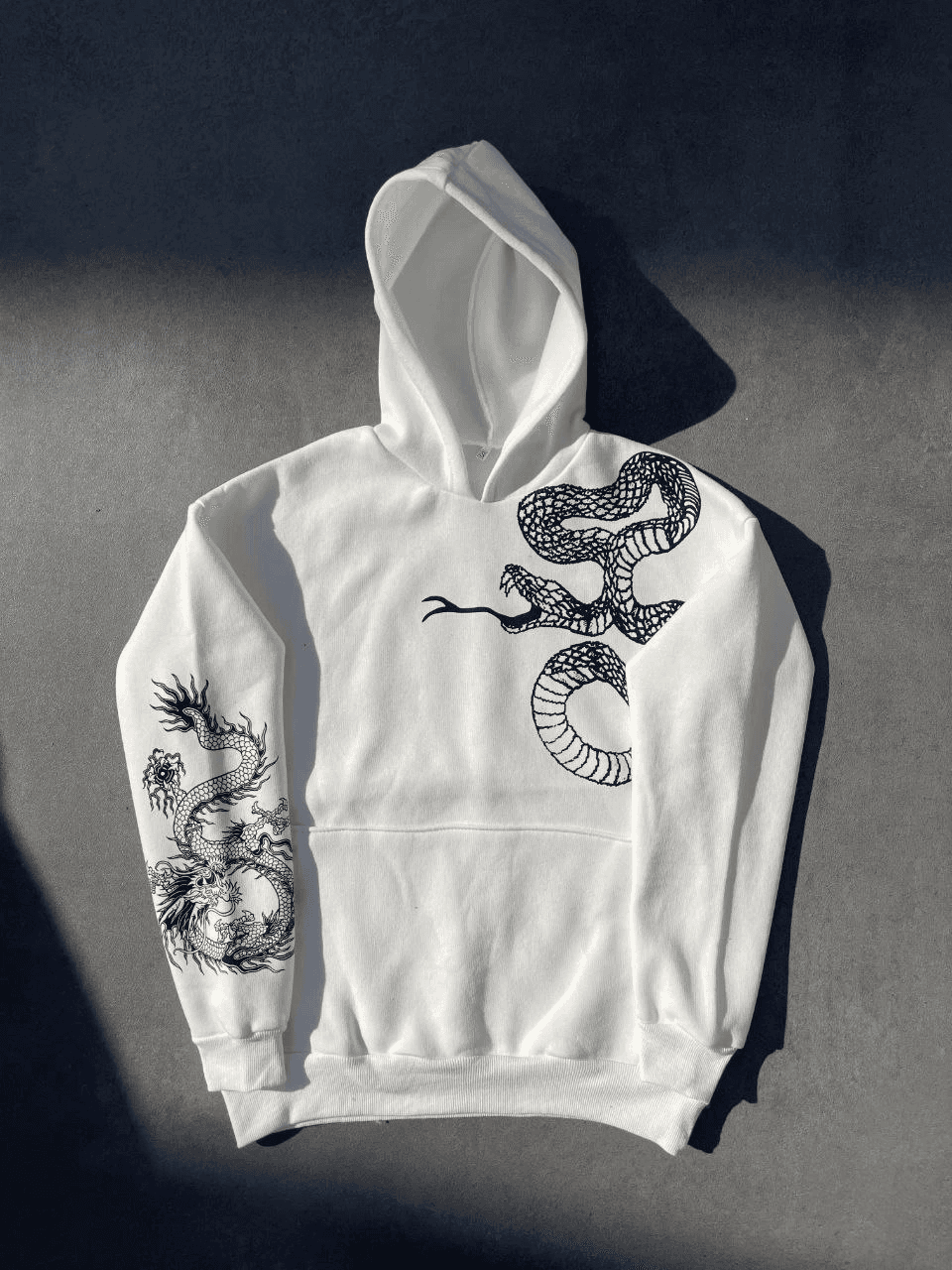Kadın Oversize Kapüşonlu Kanguru Cepli Baskılı 3 İplik Pamuklu Sweatshirt Hoodie - Beyaz
