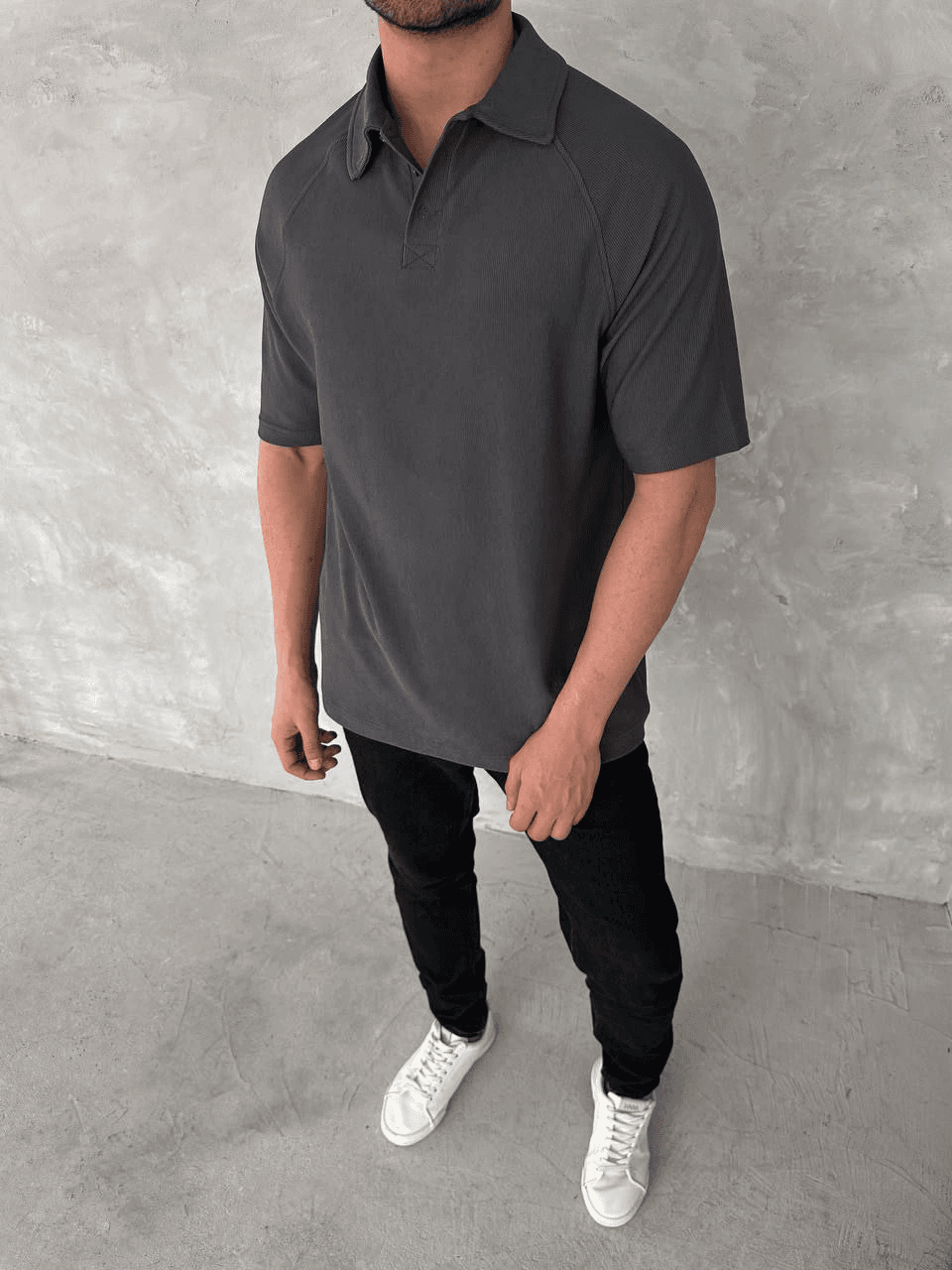 Erkek Polo Yaka Tişört Patlı Kısa Kol Yazlık T-shirt - Antrasit — görsel 1 / 6