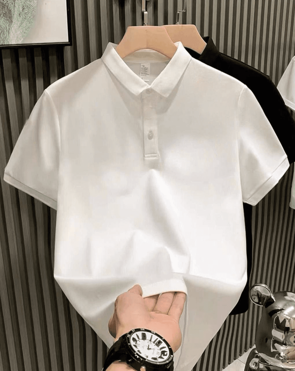 Erkek Polo Yaka Tişört Düğmeli Pike Düz T-Shirt - Beyaz
