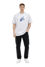 Erkek Asit Yıkamalı Oversize Tişört Bisiklet Yaka Kısa Kol T-shirt - Beyaz