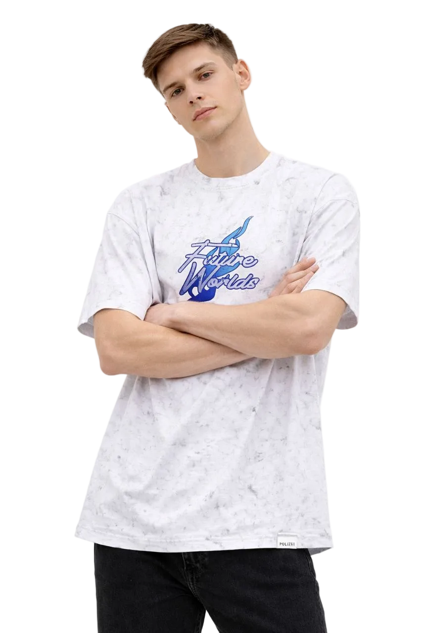 Erkek Asit Yıkamalı Oversize Tişört Bisiklet Yaka Kısa Kol T-shirt - Beyaz