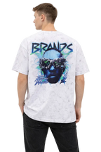 Erkek Asit Yıkamalı Oversize Tişört Bisiklet Yaka Kısa Kol T-shirt - Beyaz