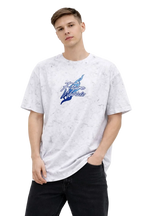 Erkek Asit Yıkamalı Oversize Tişört Bisiklet Yaka Kısa Kol T-shirt - Beyaz
