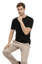 Erkek Bisiklet Yaka Yazlık Kısa kol Düz Tişört Regular Kalıp T-shirt - Siyah