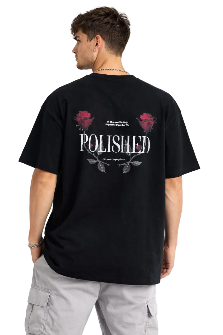 Erkek Kısa Kol Yazlık Tişört Bisiklet Yaka Baskılı Oversize T-Shirt - Siyah