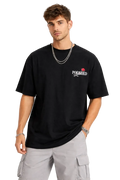 Erkek Kısa Kol Yazlık Tişört Bisiklet Yaka Baskılı Oversize T-Shirt - Siyah