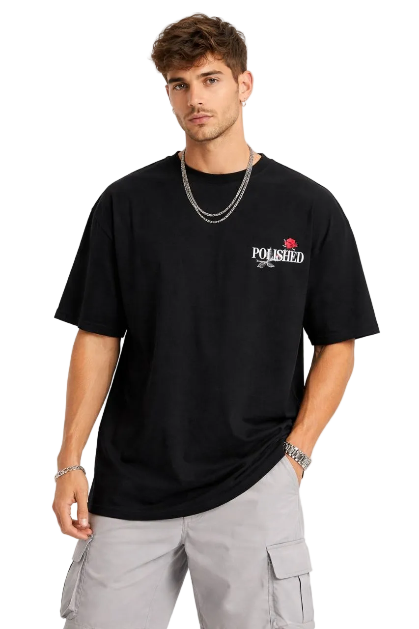 Erkek Kısa Kol Yazlık Tişört Bisiklet Yaka Baskılı Oversize T-Shirt - Siyah