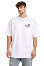 Erkek Kısa Kol Yazlık Tişört Bisiklet Yaka Baskılı Oversize T-Shirt - Beyaz