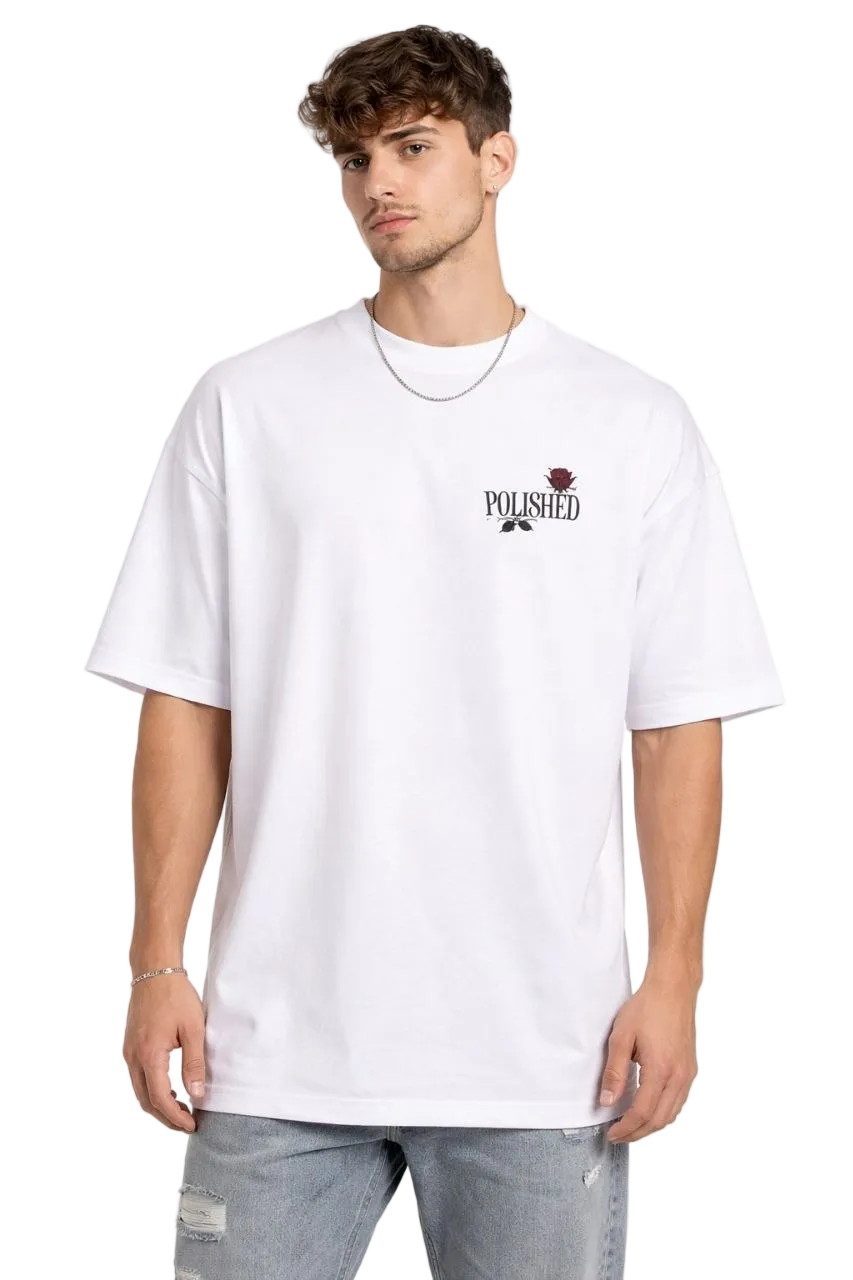 Erkek Kısa Kol Yazlık Tişört Bisiklet Yaka Baskılı Oversize T-Shirt - Beyaz