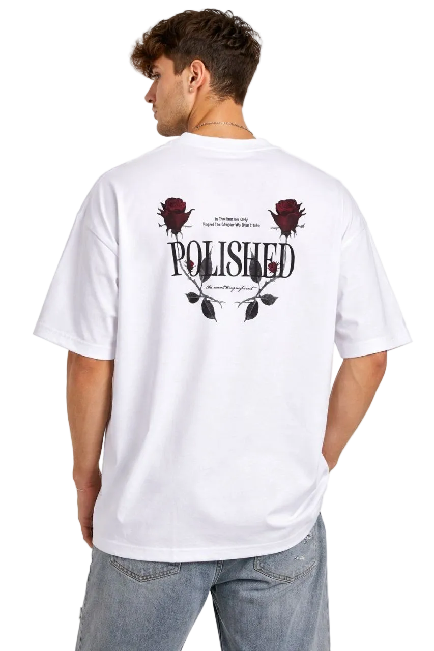 Erkek Kısa Kol Yazlık Tişört Bisiklet Yaka Baskılı Oversize T-Shirt - Beyaz