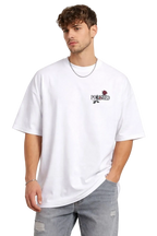 Erkek Kısa Kol Yazlık Tişört Bisiklet Yaka Baskılı Oversize T-Shirt - Beyaz