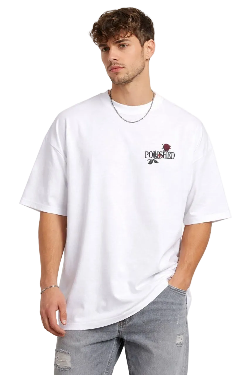 Erkek Kısa Kol Yazlık Tişört Bisiklet Yaka Baskılı Oversize T-Shirt - Beyaz