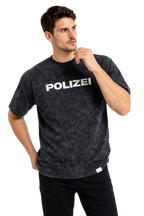 Erkek Asit Yıkamalı Baskılı Tişört Bisiklet Yaka Kısa Kollu Streetwear T-shirt - Siyah