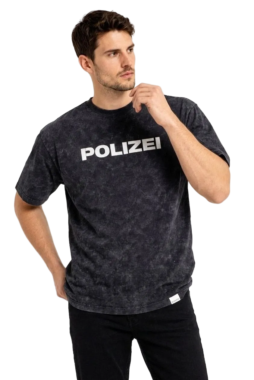 Erkek Asit Yıkamalı Baskılı Tişört Bisiklet Yaka Kısa Kollu Streetwear T-shirt - Siyah