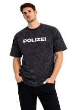 Erkek Asit Yıkamalı Baskılı Tişört Bisiklet Yaka Kısa Kollu Streetwear T-shirt - Siyah