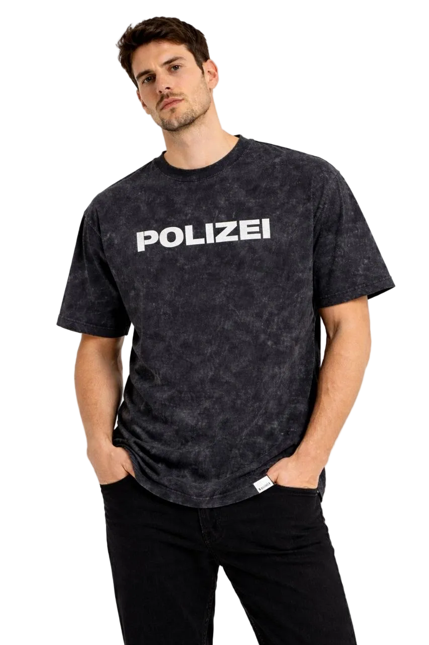 Erkek Asit Yıkamalı Baskılı Tişört Bisiklet Yaka Kısa Kollu Streetwear T-shirt - Siyah