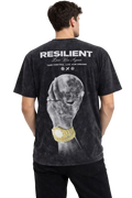 Erkek Asit Yıkamalı Baskılı Tişört Bisiklet Yaka Kısa Kollu Streetwear T-shirt - Siyah