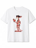 Pink Panther Graphic Oversize Erkek Tişört - Beyaz
