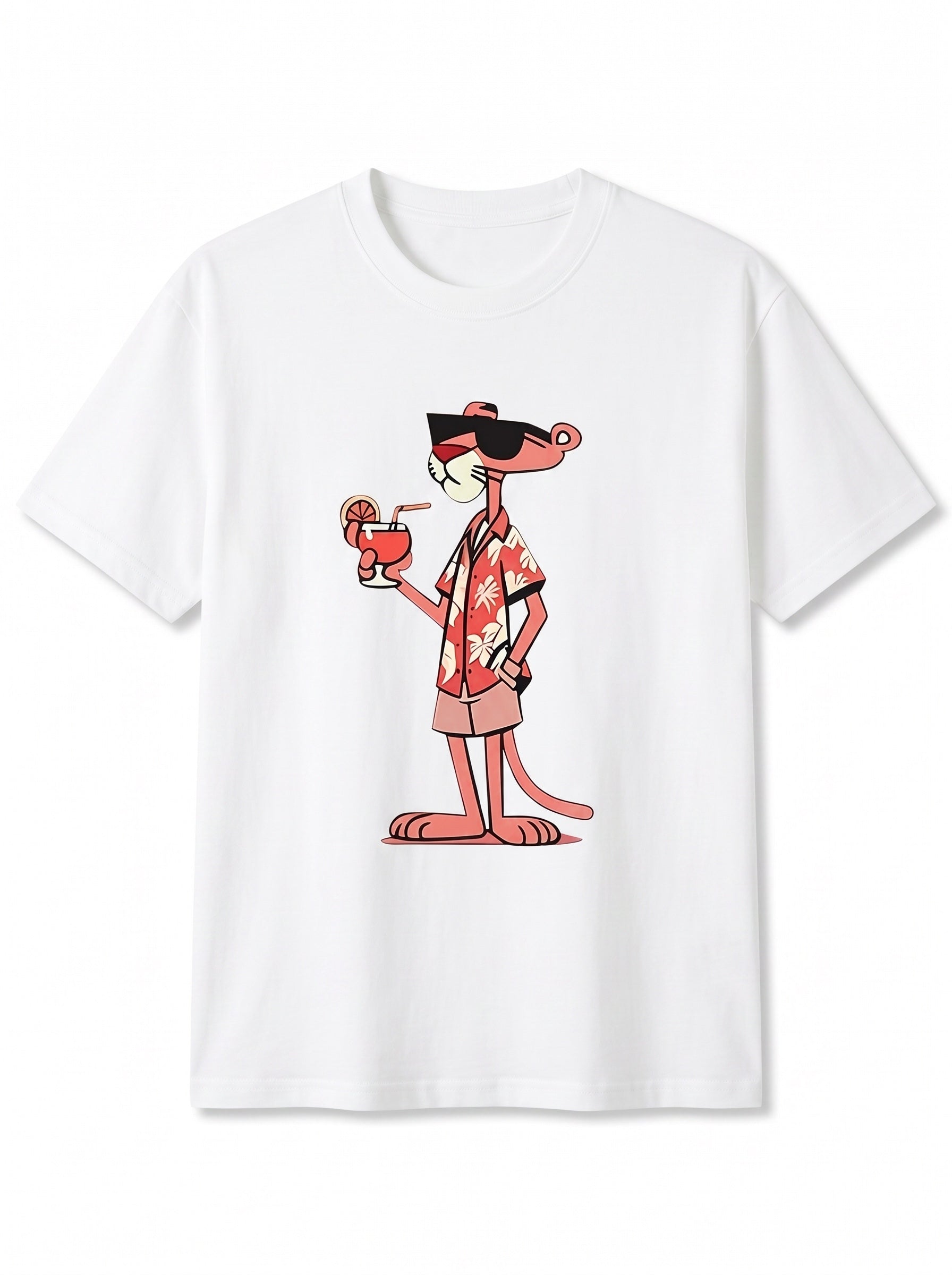 Pink Panther Graphic Oversize Erkek Tişört - Beyaz