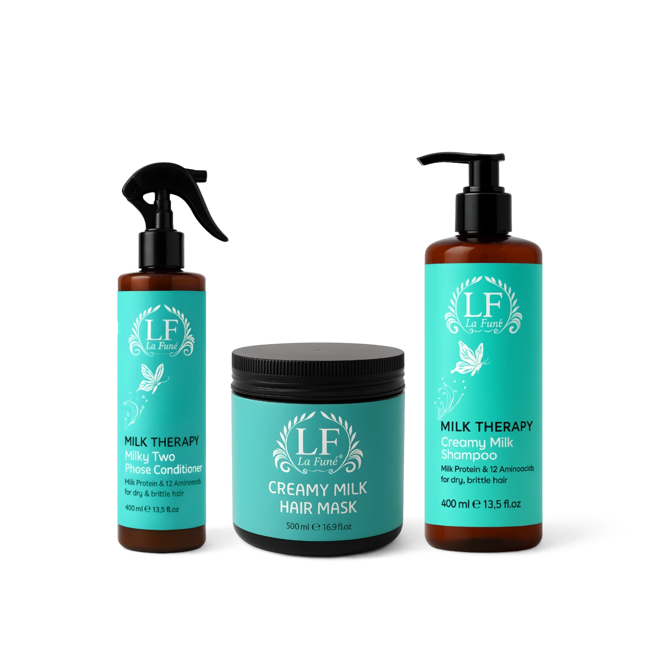 LA FUNE Milk Therapy مجموعة العناية بالشعر | عناية شعر كاملة مرطبة ومجددة مكثفة