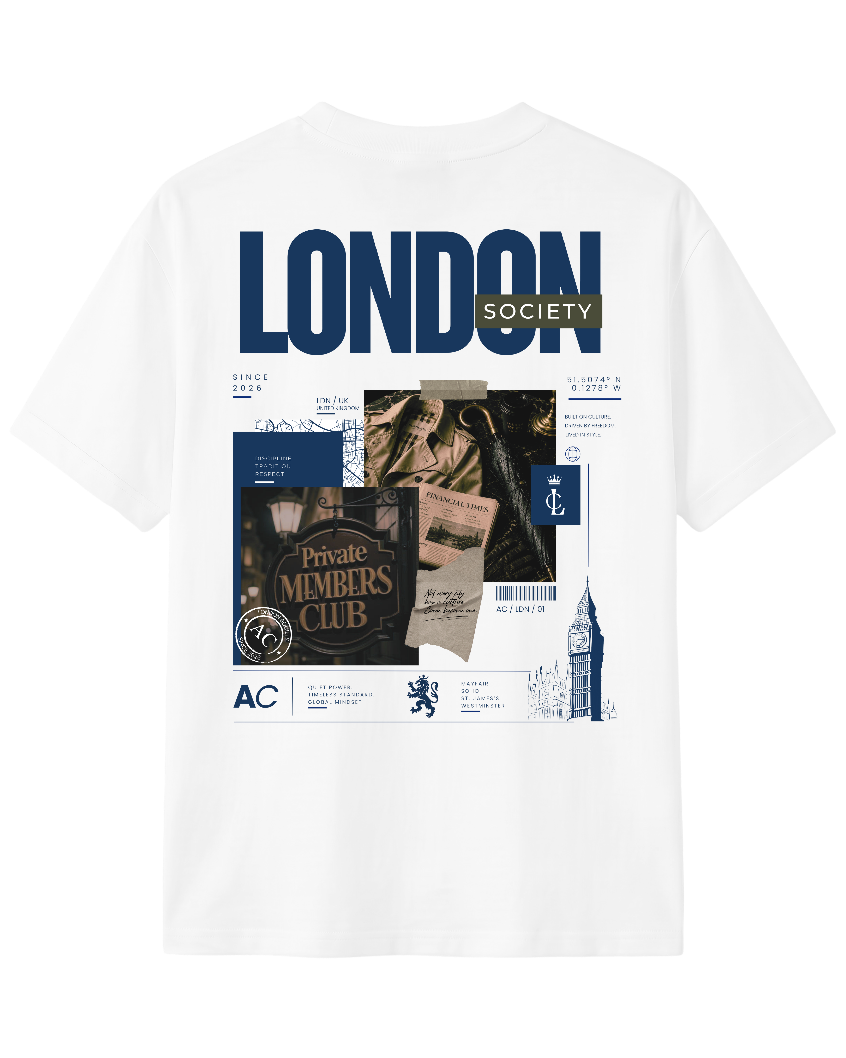 The Society Collection London Oversize Unisex Tişört - Beyaz