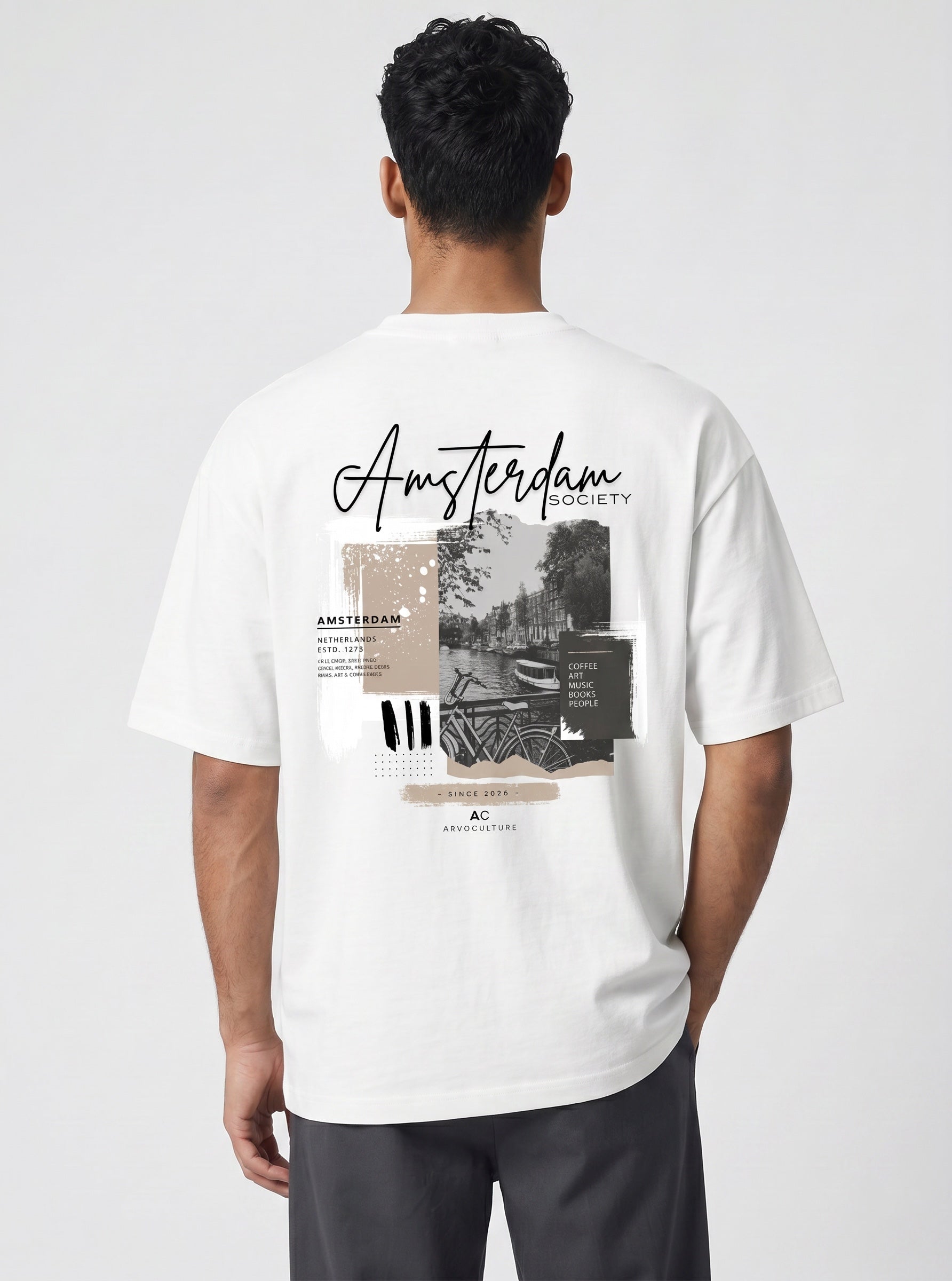 The Society Collection Amsterdam Oversize Unisex Tişört - Beyaz